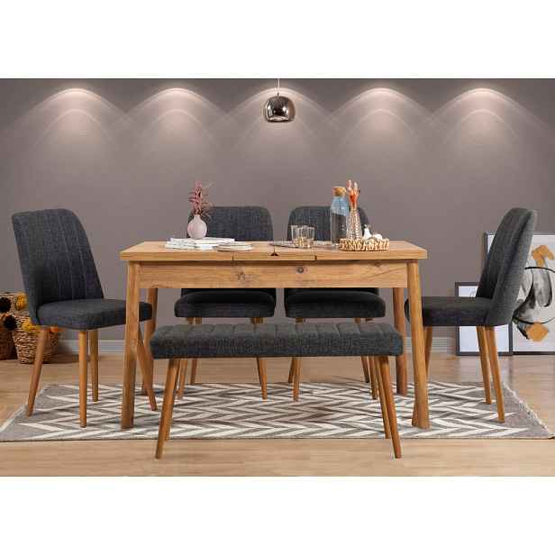 Jídelní set s rozkládacím stolem a židlemi (6 kusů) Santiago Atlantic Anthracite