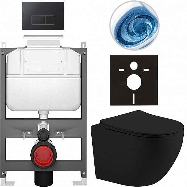 Kompletní WC set Basic/Cesso - černá matná - WC tlačítko Modulo/Černá - ovládání shora - předstěnová instalace - 49x36 cm - 8050BD86230