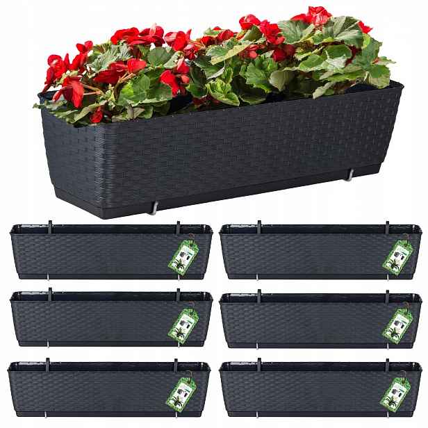 Set x6 Květináč Box Na Balkon Terasa Zahradní Květináč Antracit Háčky