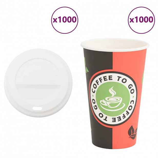 vidaXL Papírové kelímky na kávu s víčky 1000 pcs 16oz 400ml