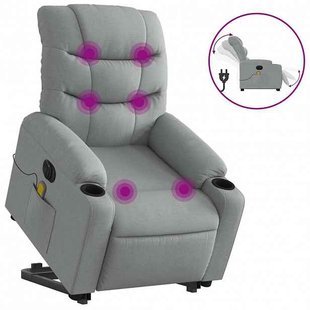 vidaXL Elektrické zvedací masážní polohovací křeslo světle šedé textil