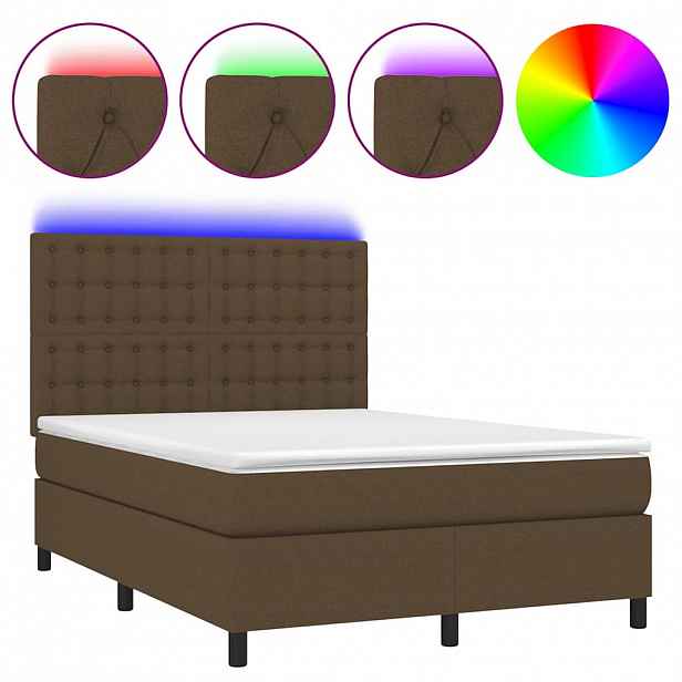 vidaXL Box spring postel s matrací a LED tmavě hnědá 140x200 cm textil