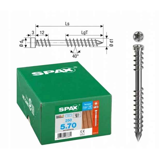 Šrouby do dřeva spax-D 5 x 70 A2 Tx 250 ks XL