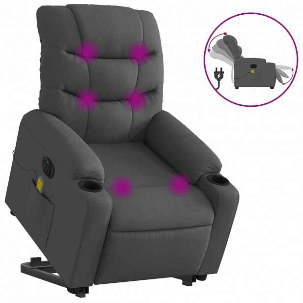 vidaXL Elektrické zvedací masážní polohovací křeslo tmavě šedé textil