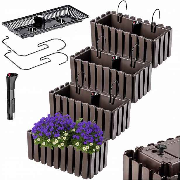 4x Balkonový Truhlík Květináč 40 cm Květináč S Úchytkami Závěsný Hnědý