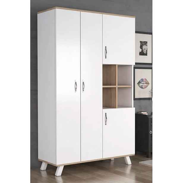 Casarredo NORBERG čtyřdveřová šatní skříň, bílá/dub Sonoma