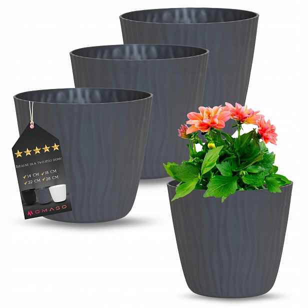 3 x Moderní Květináč Rýhovaná Vložka Na Balkon Okno Šedá 28 cm
