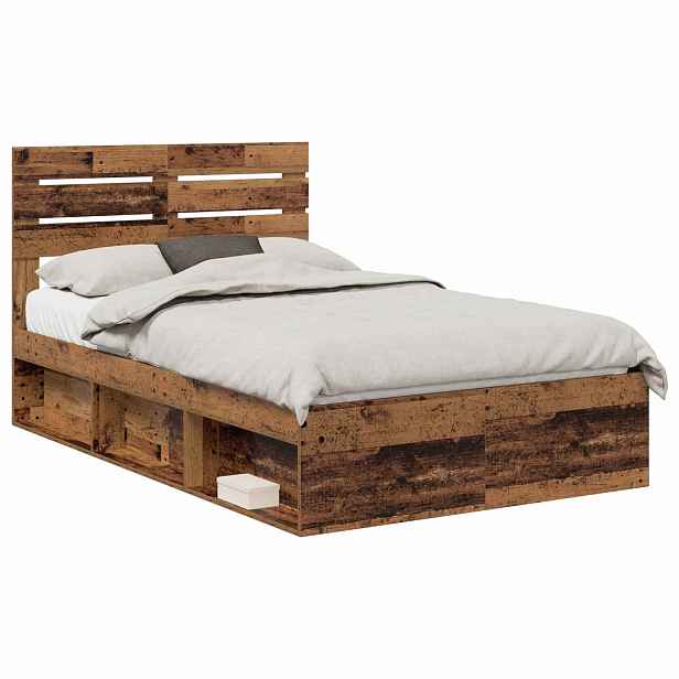 vidaXL Rám postele Staré dřevo 120 x 190 cm Masivní borové dřevo