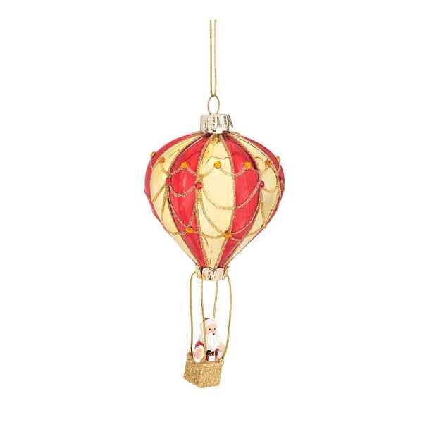 Skleněná ručně vyrobená vánoční ozdoba ø 8 cm Santa in a Hot Air Balloon – Sass & Belle