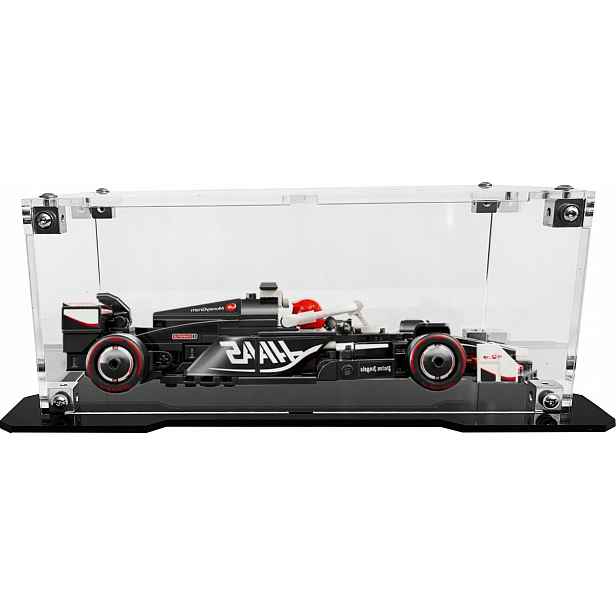 Vitrína s černou základnou pro stavebnici Lego 77250 Formule F1 MoneyGram Haas