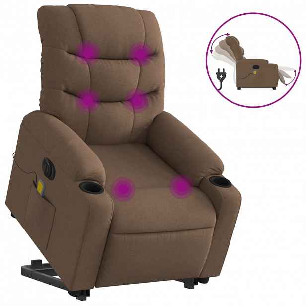 vidaXL Elektrické zvedací masážní polohovací křeslo hnědé textil