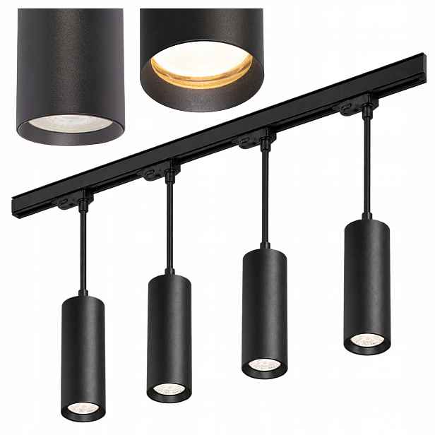 3fázový kolejnicový set Lišta 1 m Závěsná stropní lampa GU10 x4 Černá