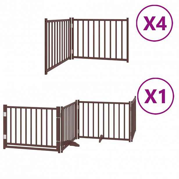 vidaXL Zábrana pro psy s dvířky skládací 12 panelů hnědá 960 cm topol