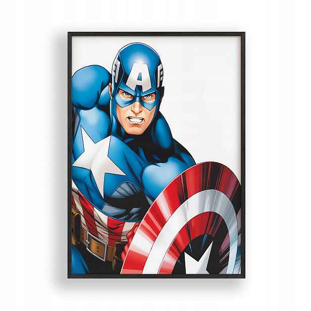 Plakát Kapitán Amerika Avengers Obraz Rámeček Dřevěný Černý 30x42 cm