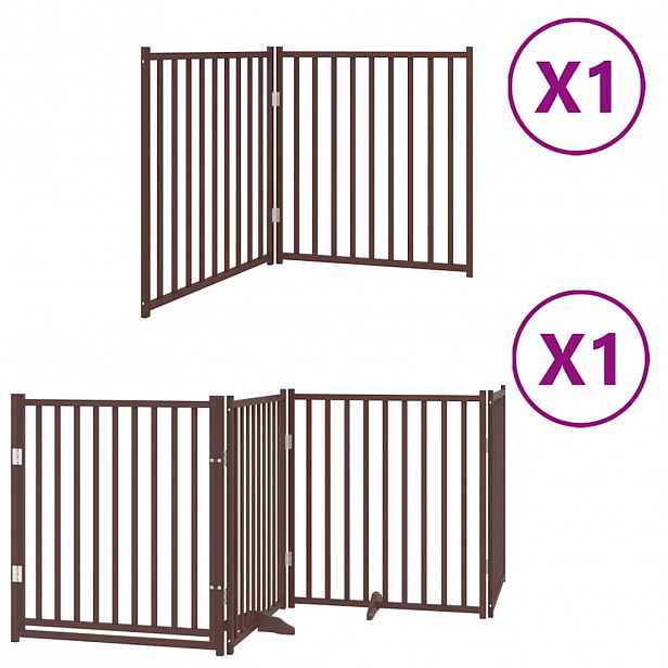 vidaXL Zábrana pro psy s dvířky skládací 6 panelů hnědá 480 cm topol