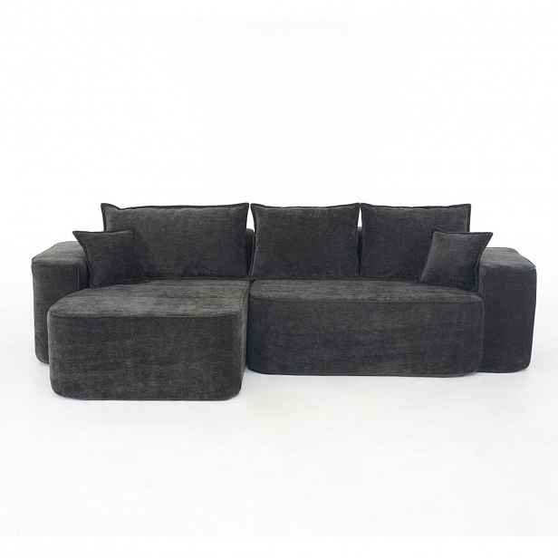 OKWISH ROHOVÁ pohovka 262/144/65 cm černá z chenille bez montáže s modulovým uspořádáním