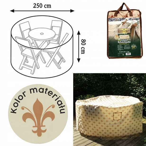 Obal na zahradní stůl kulatý Ø 250 x 80 cm béžový se vzorem lilií