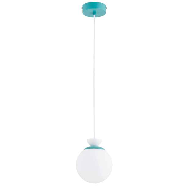 Závěsná skleněná lampa koule modro-bílá E14 10W Alfa