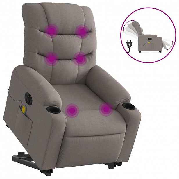 vidaXL Elektrické zvedací masážní polohovací křeslo taupe textil