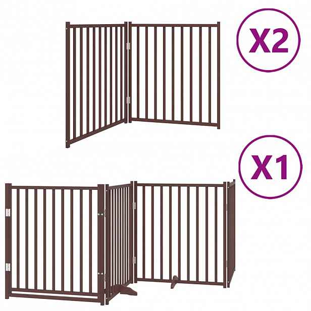 vidaXL Zábrana pro psy s dvířky skládací 8 panelů hnědá 640 cm topol
