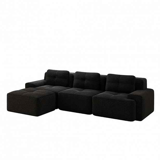OKWISH MODULÁRNÍ pohovka 74 cm černá z manšestru s hlubokým sezením a bez montáže