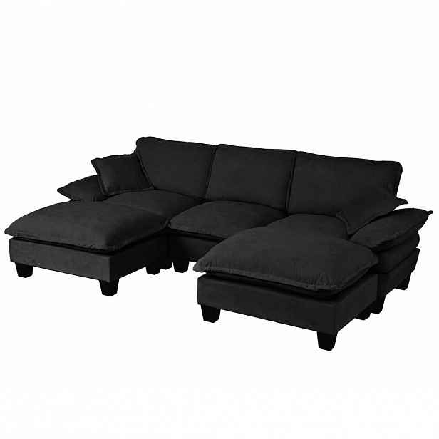 OKWISH MODULÁRNÍ rohová sedací souprava 263/151/90 cm černá z chenille s otomanem