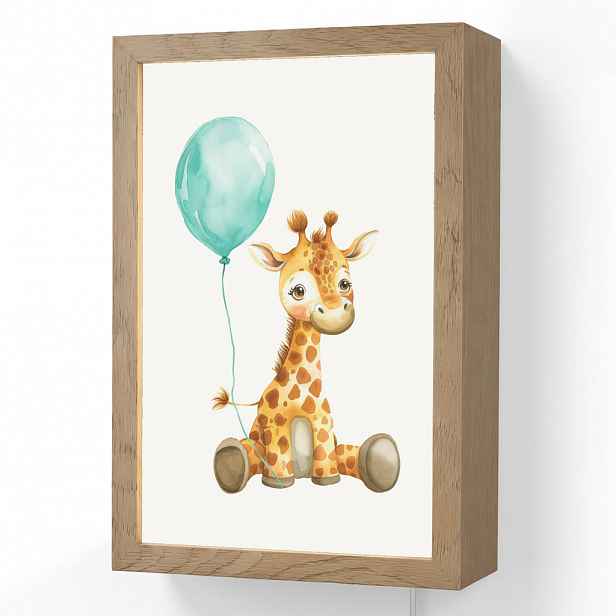 OnlyWow NÁSTĚNNÁ LAMPA Žirafa - Dítě - Zvířata - Modrý balón 20x30 cm
