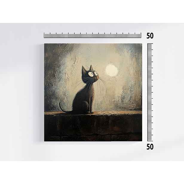 Plátno Zábavný Obraz Na Plátně Černá Kočka Kotě Kitten Měsíční Noc 50x50