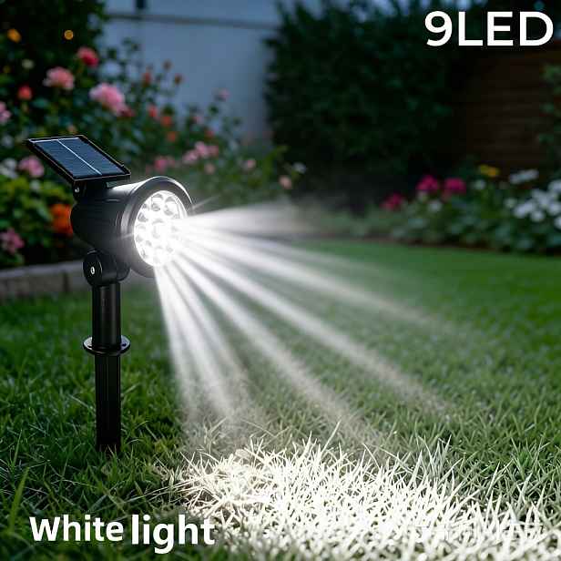 TEMU 1 ks 9 LED solárních reflektorů, IP65 venkovní solární krajinné světlo, světlo na dvůr a trávník, osvětlení dvorů, zahrad, , stromů, vhodné pro