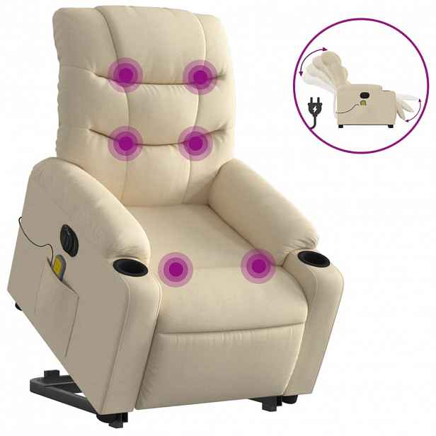 vidaXL Elektrické zvedací masážní polohovací křeslo krémové textil