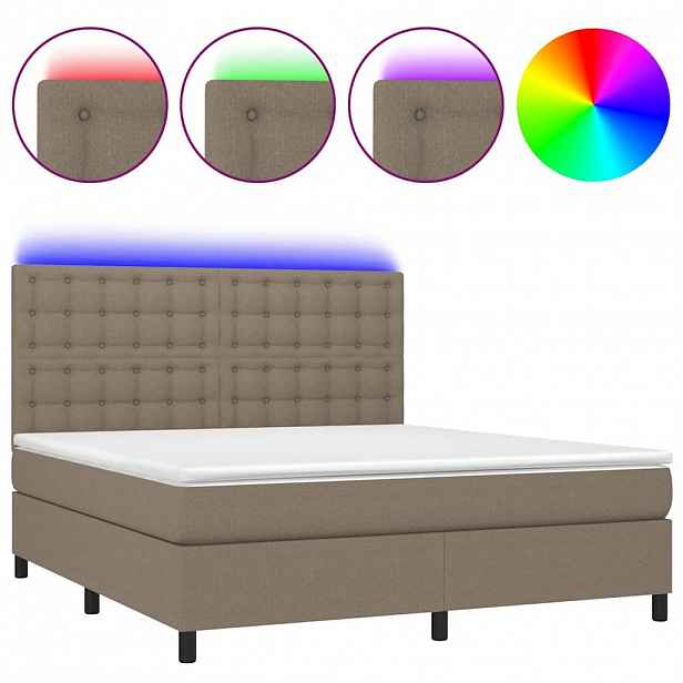 vidaXL Box spring postel s matrací a LED taupe 160x200 cm textil