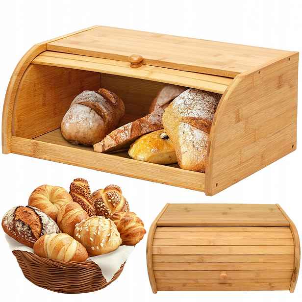 Bambusová nádoba na chléb 40 x 27 cm s posuvným víkem, přírodní, do kuchyně