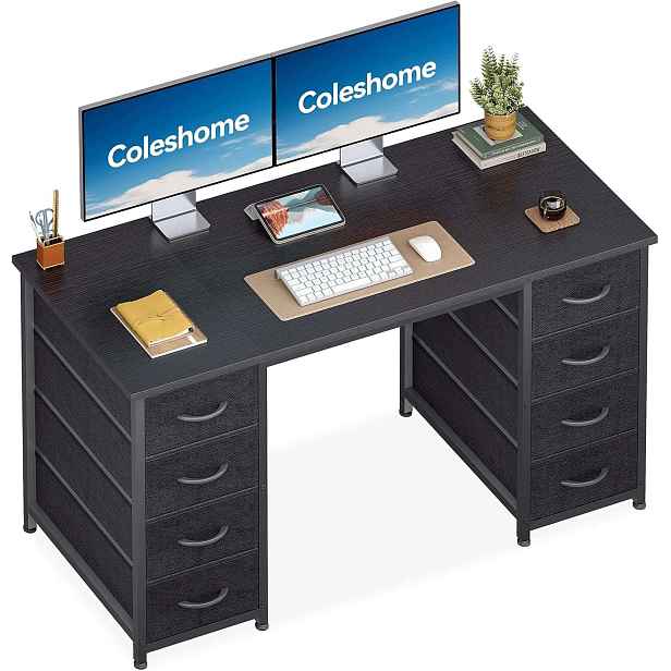 Počítačový stůl Coleshome 120 x 48 cm černý, 8 zásuvek z látky
