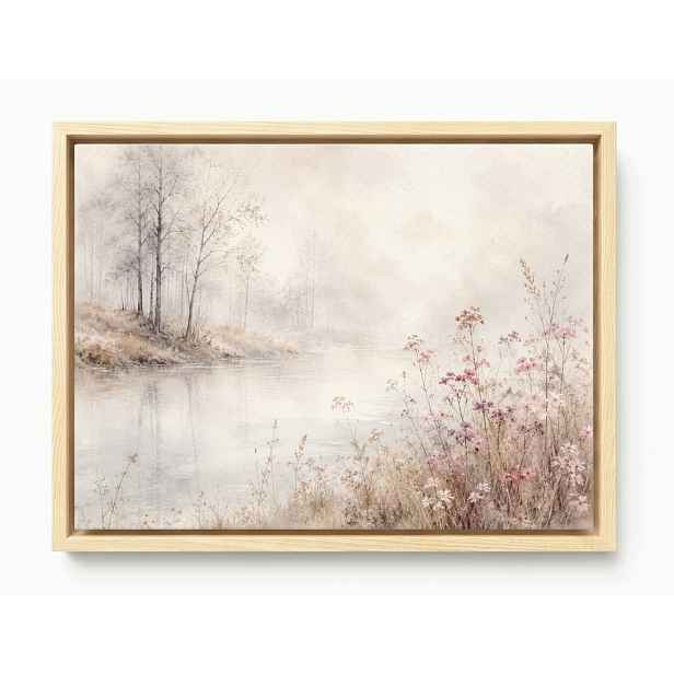 Obraz Rám Americký Box Krajina Pohled Řeka Mlha Stromy Růžové Květy 80x60