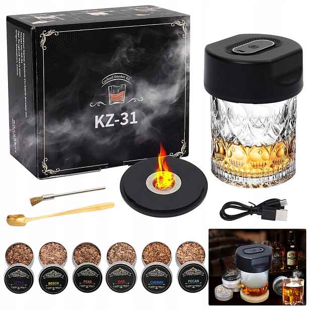 Sada Na Uzení Whisky Smoker Dřevěná Usb Dárek Pro Přítele A Manžela
