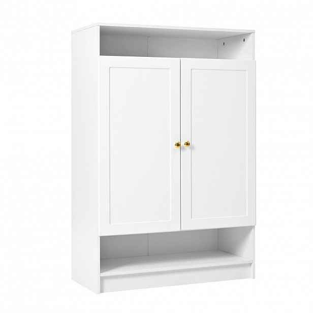 Modfu BOTNÍK z dřevotřísky 146x34x109 cm bílý s nastavitelnými policemi, 2 dveřmi a otevřenými přihrádkami