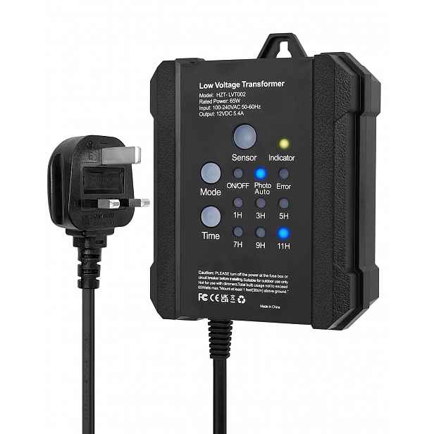 Napájecí zdroj Led transformátor 12V 60W Fotobuňka Časovač IP65 Osvětlení Zahrada