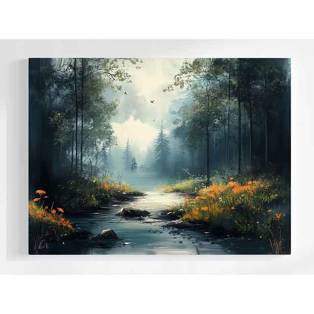 Plakát Příroda Krajina Les Řeka Potok Květy Mlha 100x75