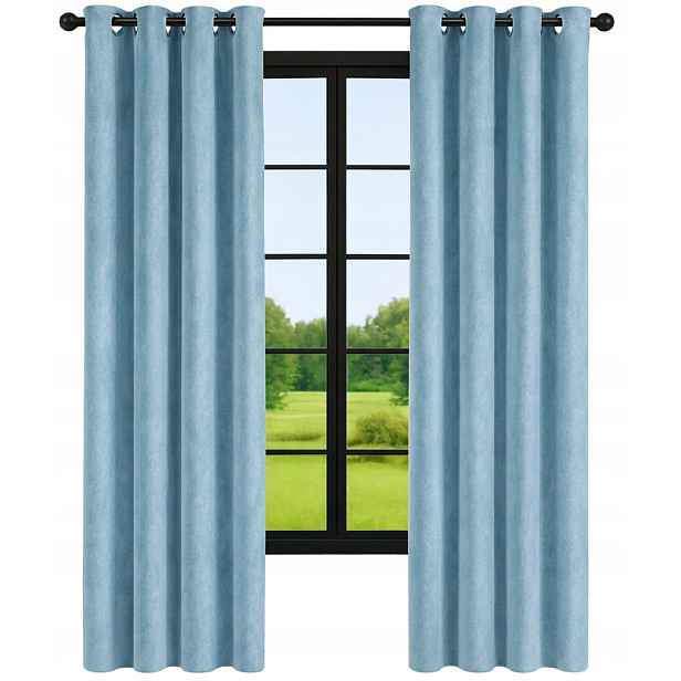 Velurové záclony hotové 140x230 hladké samet modré Baby Blue závěs