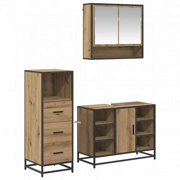 vidaXL Sada koupelnového nábytku 3 ks Artisanový dub 80 x 33 x 60 cm