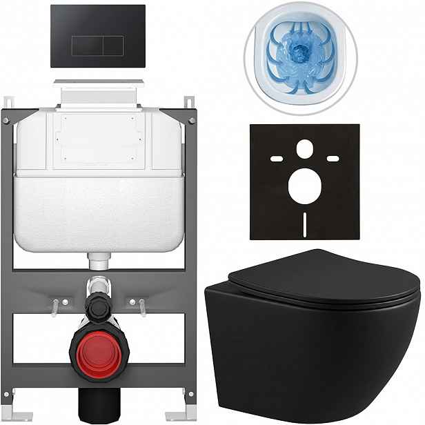 Kompletní WC set Basic/Cesso - černá matná - WC tlačítko Modulo/Černá - ovládání shora - předstěnová instalace - 49x36 cm - 8050BD86365