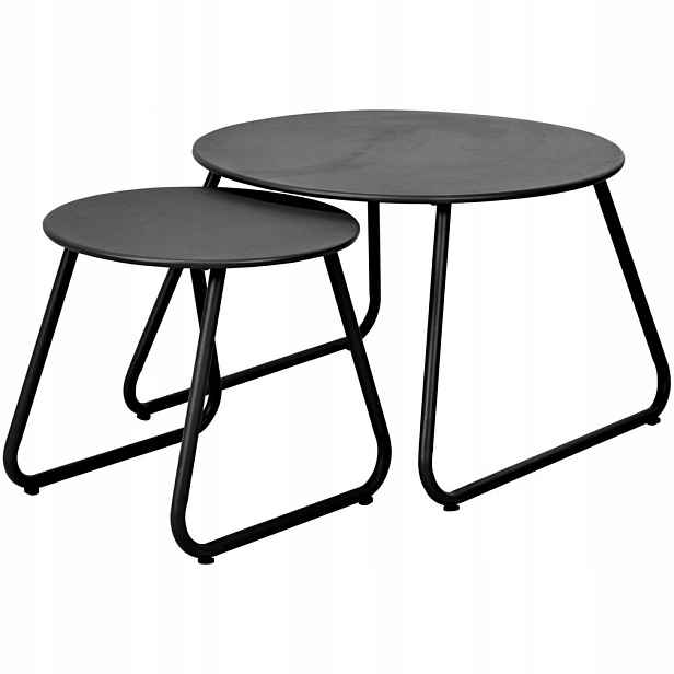 Kovový Konferenční Stolek Kulatý Černý, Sada 2 Ks, Průměr 40 CM 60 CM
