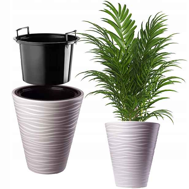 Květináč Květináč 40 cm Obal Na Květináč S Vložkou Květinový Béžový Plast