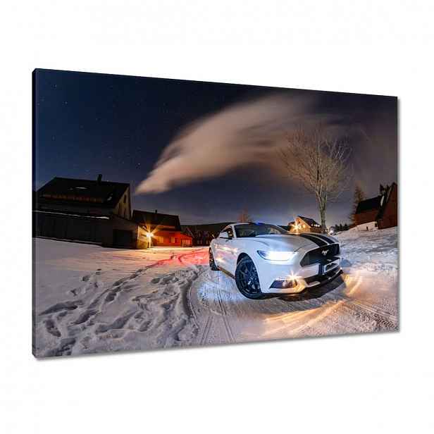Obrazy 100x70 Bílý Ford Mustang v zimě