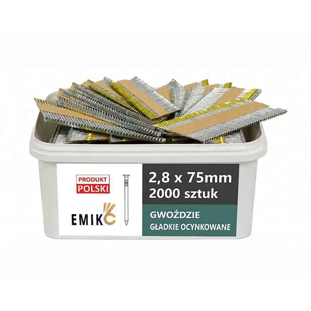 Hřebíky do hřebíkovačky spojené papírem 2,8x75mm 34° 2000ks Pozink Hladké