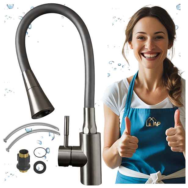 Kuchyňská baterie Stojící kohoutek s flexibilním ramínkem Gun Metal