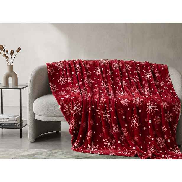 Červená vánoční mikroplyšová deka SNOWFALL Rozměr: 200 x 220 cm