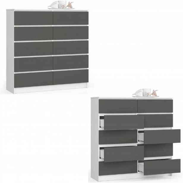 Komoda skříňka K120 10 zásuvek bílá-grafit Akd