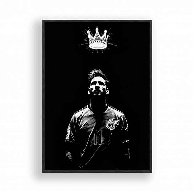 Obraz Lionel Messi Král fotbalu Plakát Rámeček Dřevěný Černý 30x42 cm