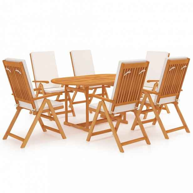 Zahradní jídelní set 7 ks teak / látka Krémová